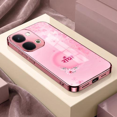 Vivo T5x 5G Luxury Shree Radha Pink Electroplated Glass Phone Back Case