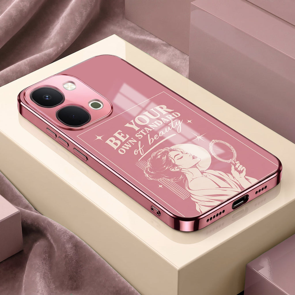 Vivo T5x 5G Luxury Aesthetic Girl Pink Electroplated Glass Phone Back Case