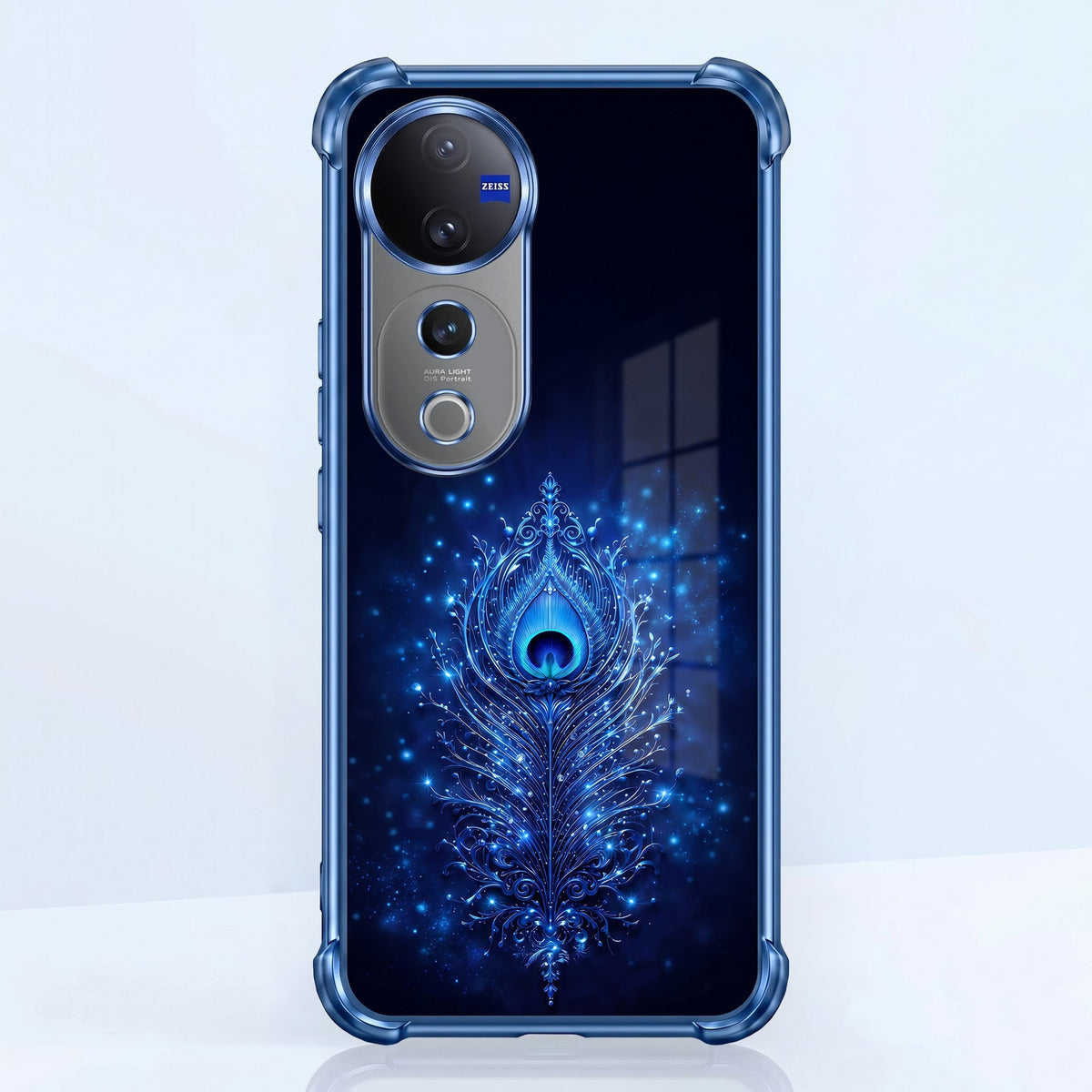 Vivo V40 Pro 5G Premium Peacock Feather Blue Airbags Printed Back Case
