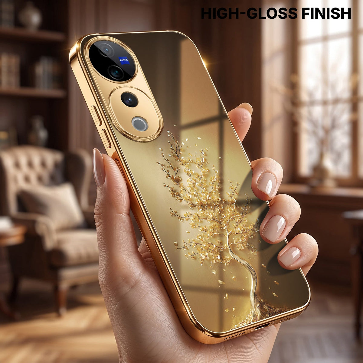 Vivo V40 Pro 5G Golden Tree Gold Electroplated Glass Phone Back Case