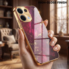 Oppo Reno 13 5G Luxury Crimson Gold Marble Electroplated Glass Case