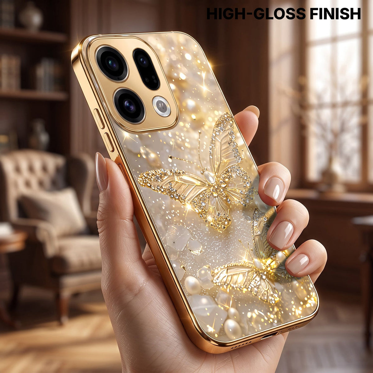 Oppo Find X9 5G Golden Butterfly Gold Electroplated Glass Phone Back Case