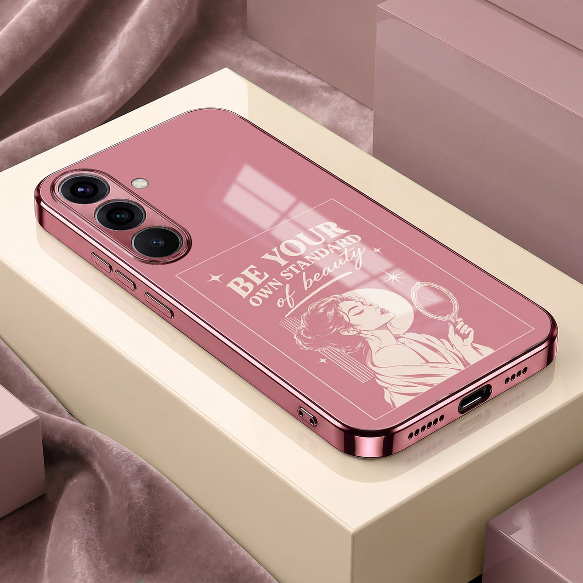 Samsung Galaxy A56 5G Luxury Aesthetic Girl Pink Electroplated Glass Phone Back Case