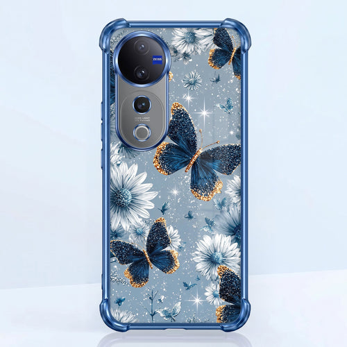 Vivo V40 Pro 5G Blue Butterfly Floral Airbags Printed Back Case