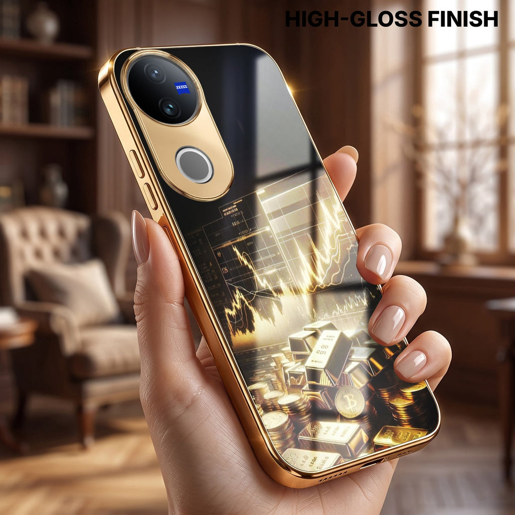 Vivo V50 5G Luxury Wealth Trader Gold Electroplated Glass Case