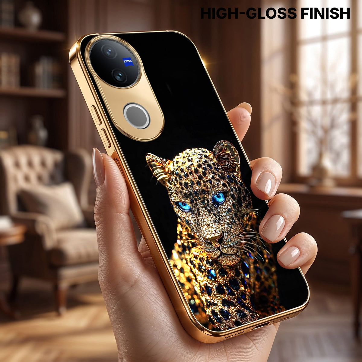 Vivo T4R 5G Panther Gold Electroplated Glass Phone Back Case