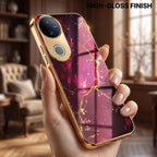 Vivo V50 5G Luxury Crimson Gold Marble Electroplated Glass Case