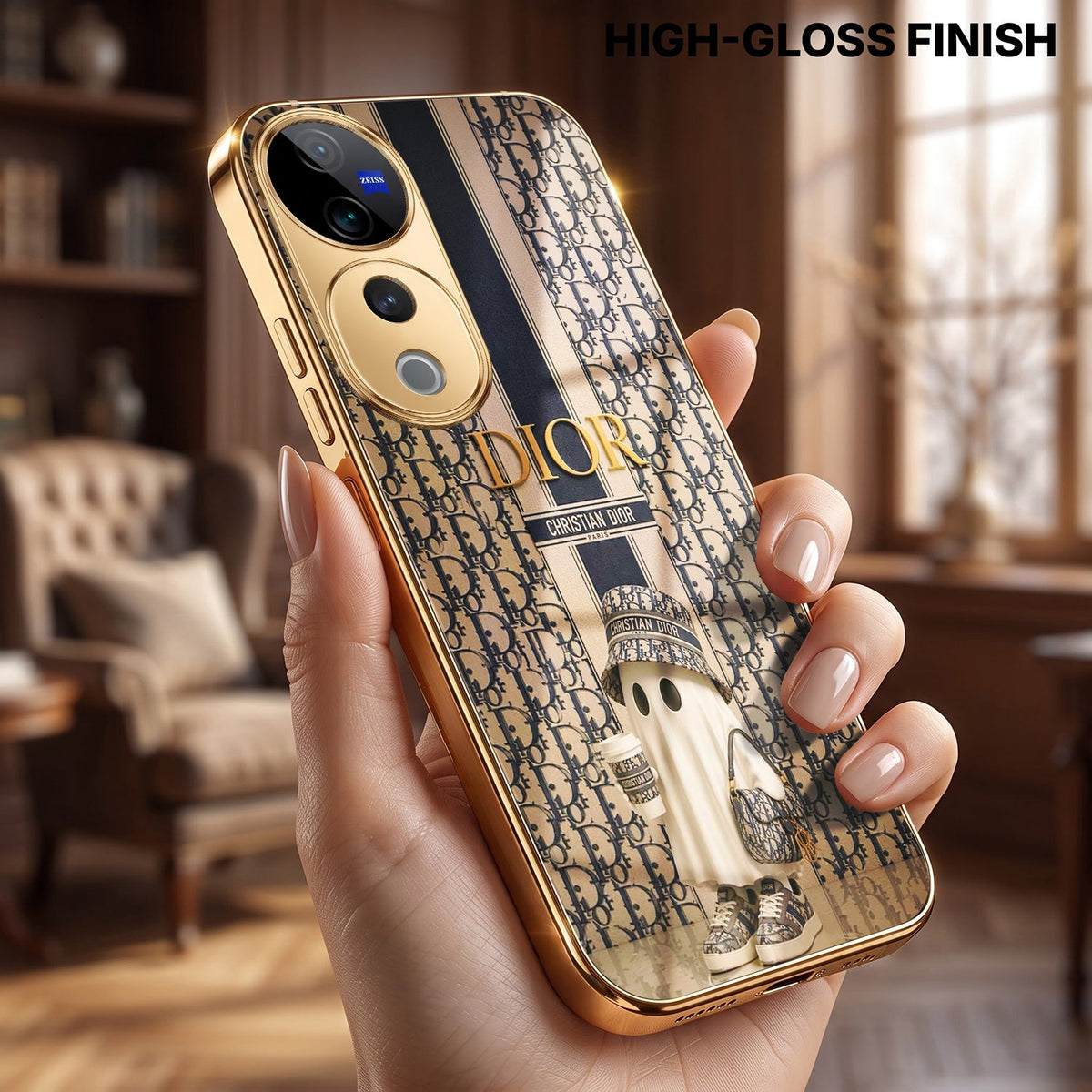 Vivo V40 Pro 5G Luxury Dior Gold Electroplated Glass Phone Back Case