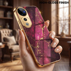 Vivo V40 Pro 5G Luxury Crimson Gold Marble Electroplated Glass Case