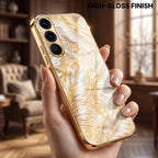 Samsung Galaxy A56 5G Golden Feather Marble Gold Electroplated Glass Phone Back Case
