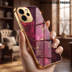 Oppo Reno 15 Mini 5G Luxury Crimson Gold Marble Electroplated Glass Case