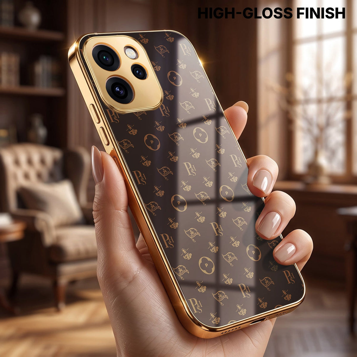 Oppo Reno 15 Mini 5G Luxury Monogram Brown Electroplated Gold Glass Case