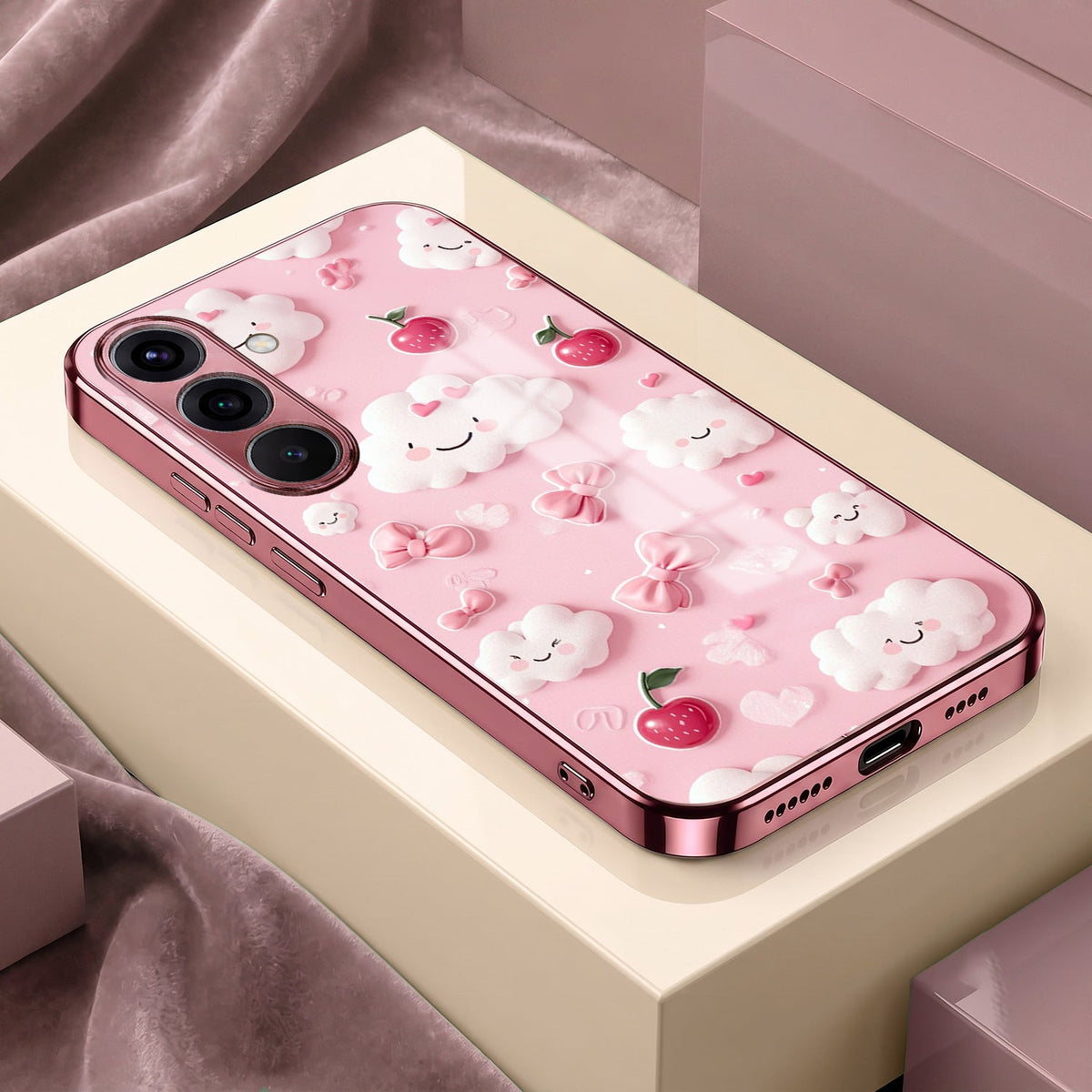Samsung Galaxy A36 5G Luxury 3D Clouds Pink Electroplated Glass Phone Back Case