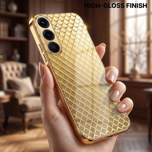 Samsung Galaxy A56 5G Golden Criss Cross Gold Electroplated Glass Phone Back Case