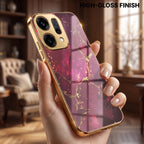 Oppo Reno 14 5G Luxury Crimson Gold Marble Electroplated Glass Case