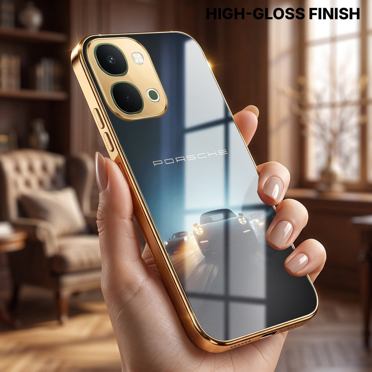 Vivo Y51 Pro 5G Porsche Luxury Gold Electroplated Glass Phone Back Case