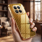 Redmi Note 15 Pro+ 5G Golden Criss Cross Gold Electroplated Glass Phone Back Case