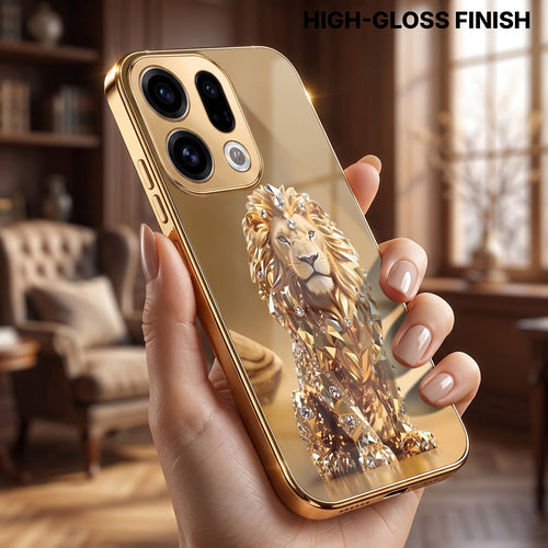 Oppo Find X9 5G Luxury Lion Gold Electroplated Glass Phone Back Case