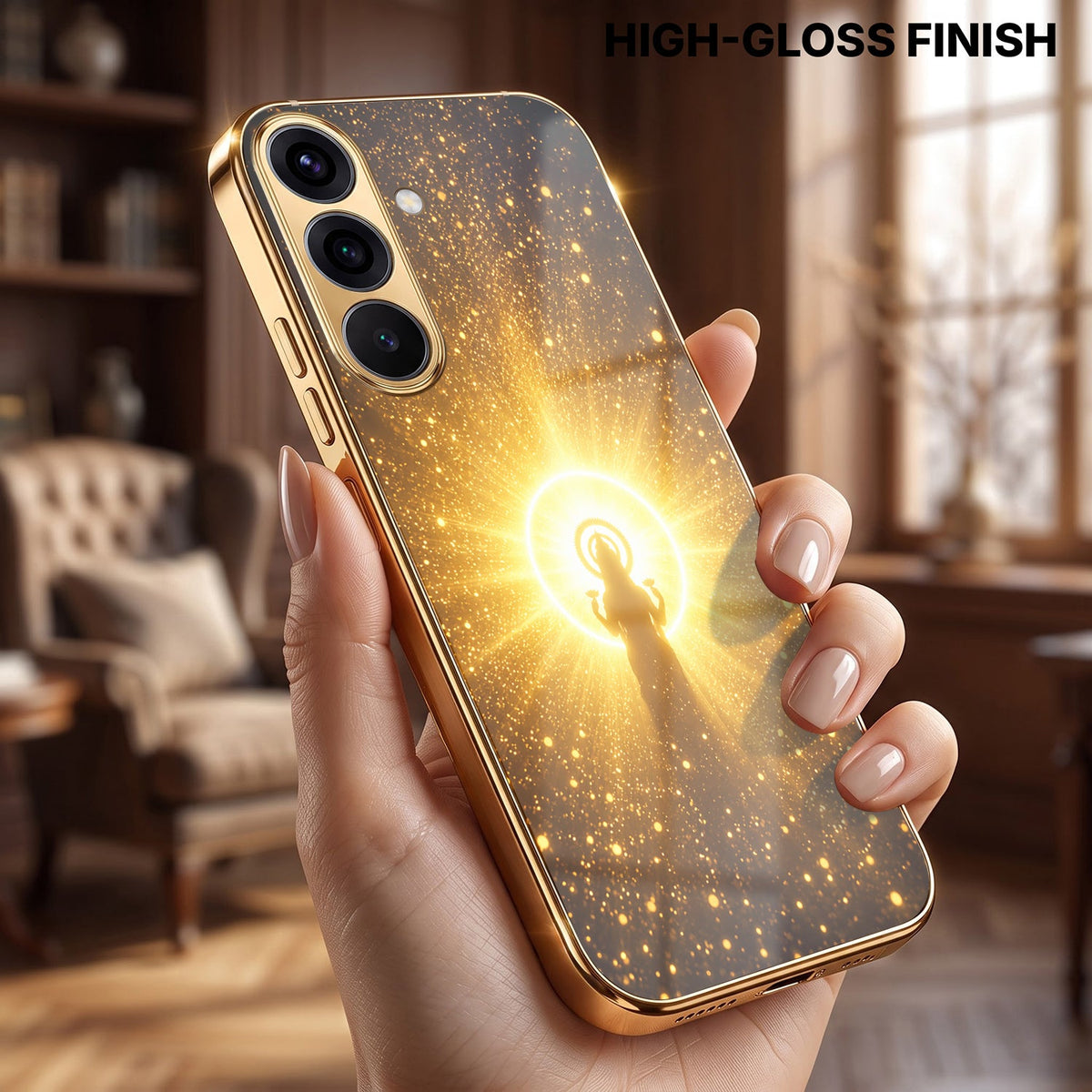 Samsung Galaxy A56 5G Lakshmi Sacred Gold Electroplated Glass Phone Back Case