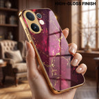 Vivo V60 5G Luxury Crimson Marble Gold Electroplated Glass Phone Back Case