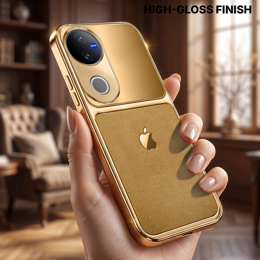 Vivo T4R 5G Royal Touch Apple Gold Electroplated Glass Phone Back Case