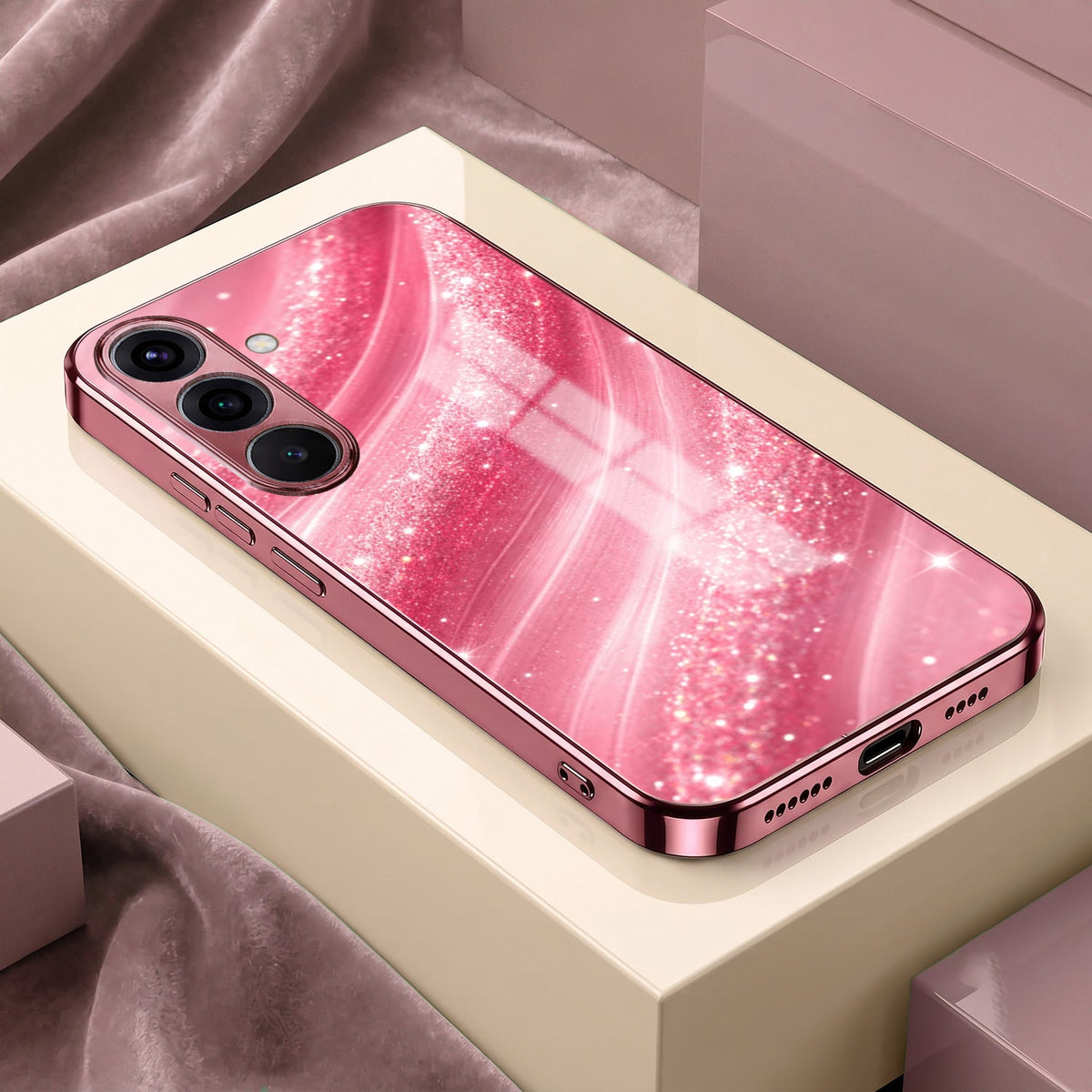 Samsung Galaxy A36 5G Luxury Glitter Wave Pink Electroplated Glass Phone Back Case