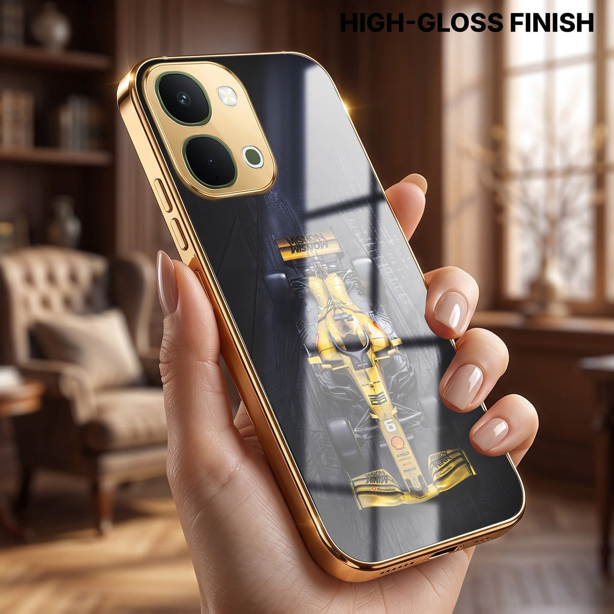 Vivo Y51 Pro 5G F1 Racing Car Gold Electroplated Glass Phone Back Case