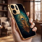 Oppo Reno 14 5G Golden Peacock Feather Gold Electroplated Glass Phone Back Case