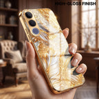 Vivo V70 FE 5G Golden Feather Marble Gold Electroplated Glass Phone Back Case