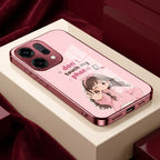 Oppo Reno 14 5G Luxury Anime Girl Pink Electroplated Glass Phone Back Case