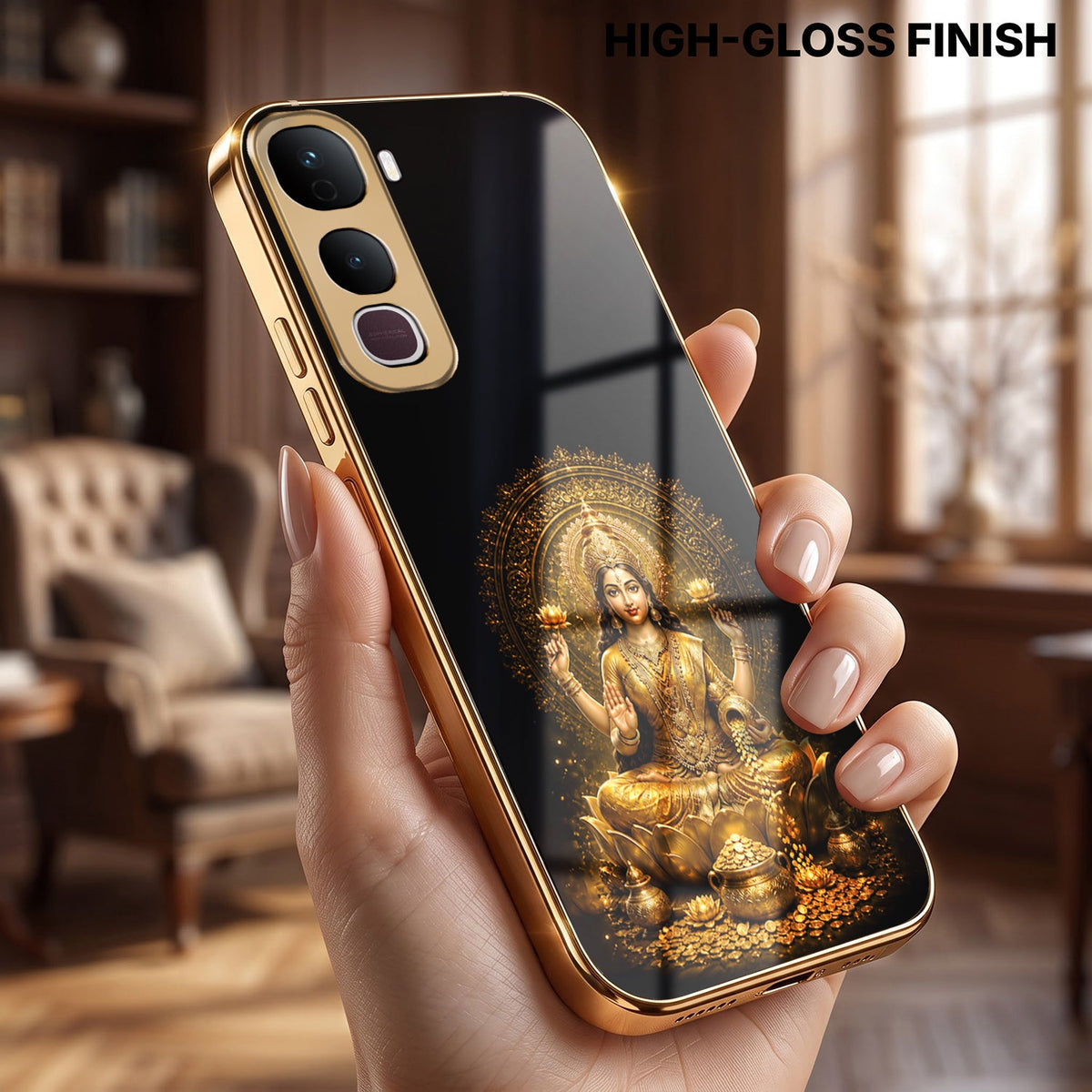 Vivo Y400 Pro 5G Golden Maa Lakshmi Gold Electroplated Glass Phone Back Case