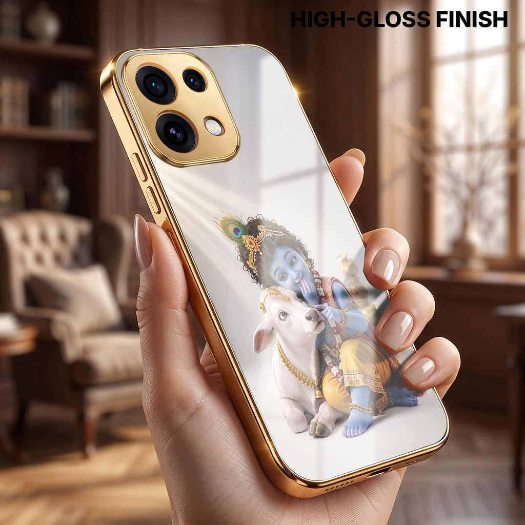 Oppo Reno 16C 5G Bal Krishna Blessings Gold Electroplated Glass Phone Back Case