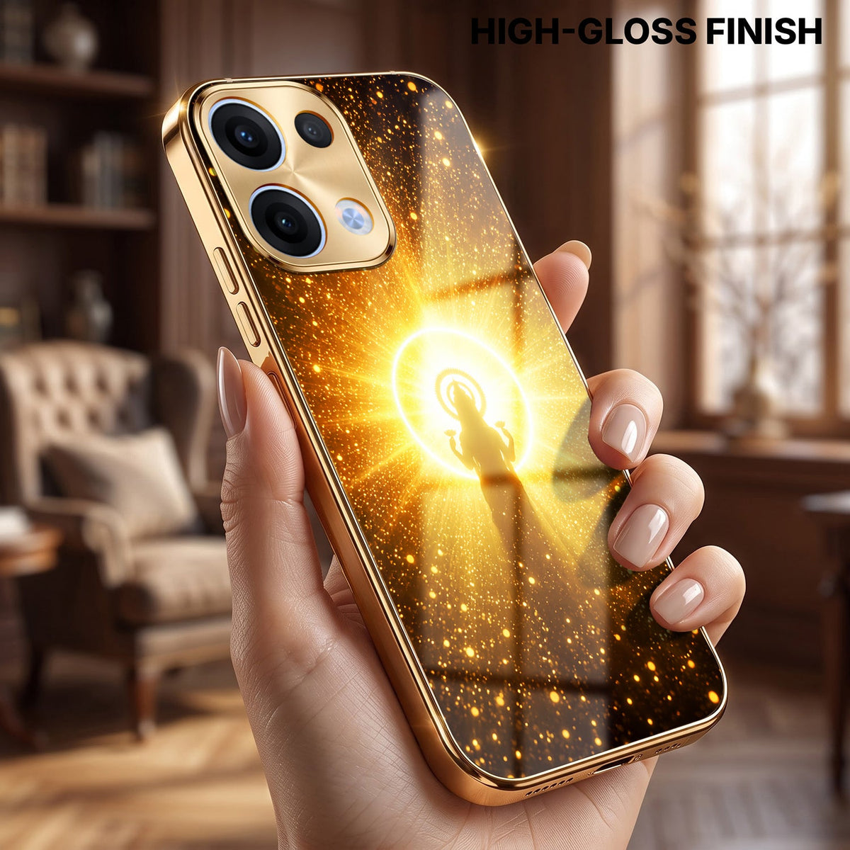Oppo Reno 13 5G Lakshmi Sacred Gold Electroplated Glass Phone Back Case