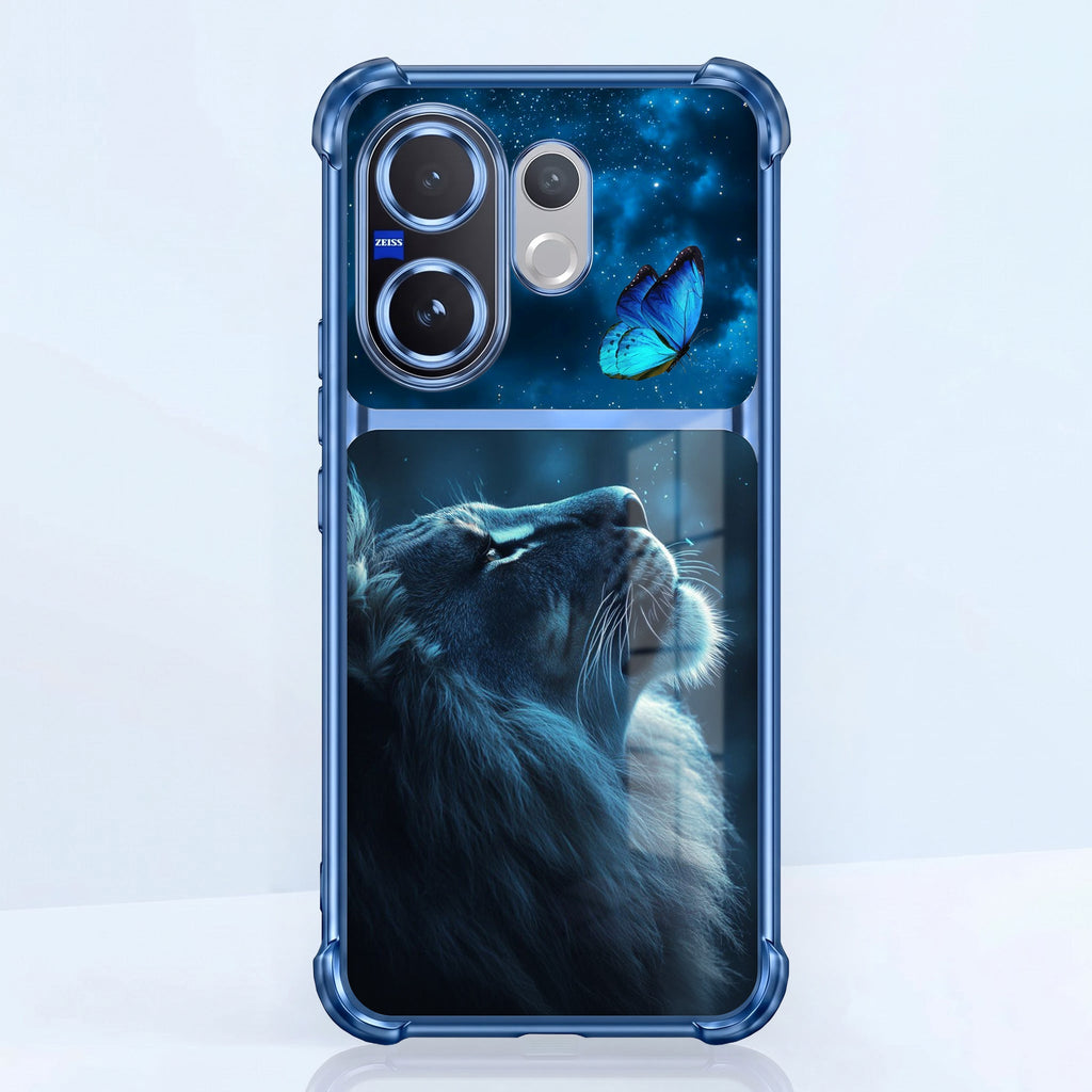 Vivo V60 5G Mystic Lion Butterfly Dual-Tone Transparent Blue Airbags Case