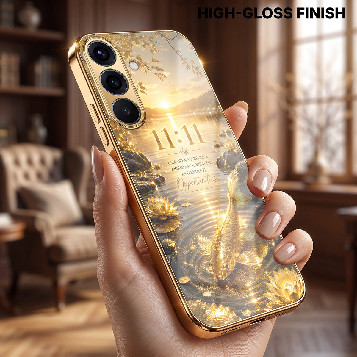 Samsung Galaxy A36 5G 11:11 Manifestation Gold Electroplated Glass Phone Back Case
