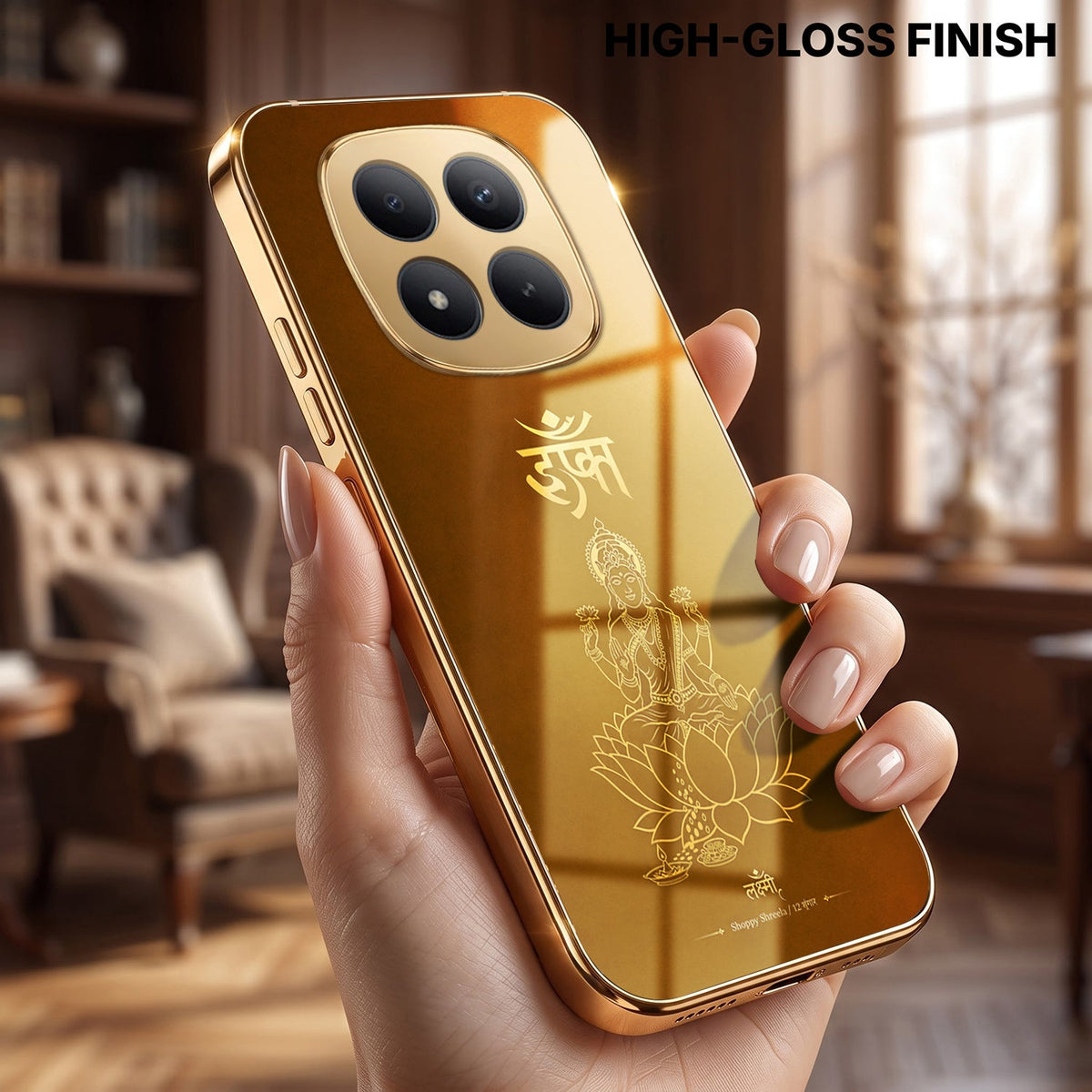 Redmi Note 15 Pro+ 5G Shree Lakshmi Divine Gold Electroplated Glass Phone Back Case