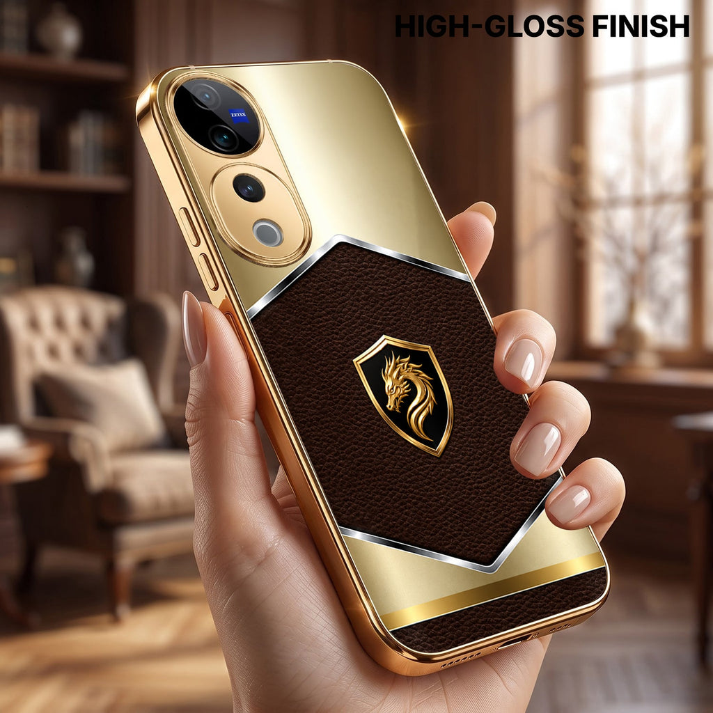 Vivo V40 Pro 5G Dragon Crest Gold Electroplated Glass Phone Back Case
