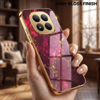 Redmi Note 15 Pro Plus 5G Luxury Crimson Marble Gold Electroplated Glass Phone Back Case