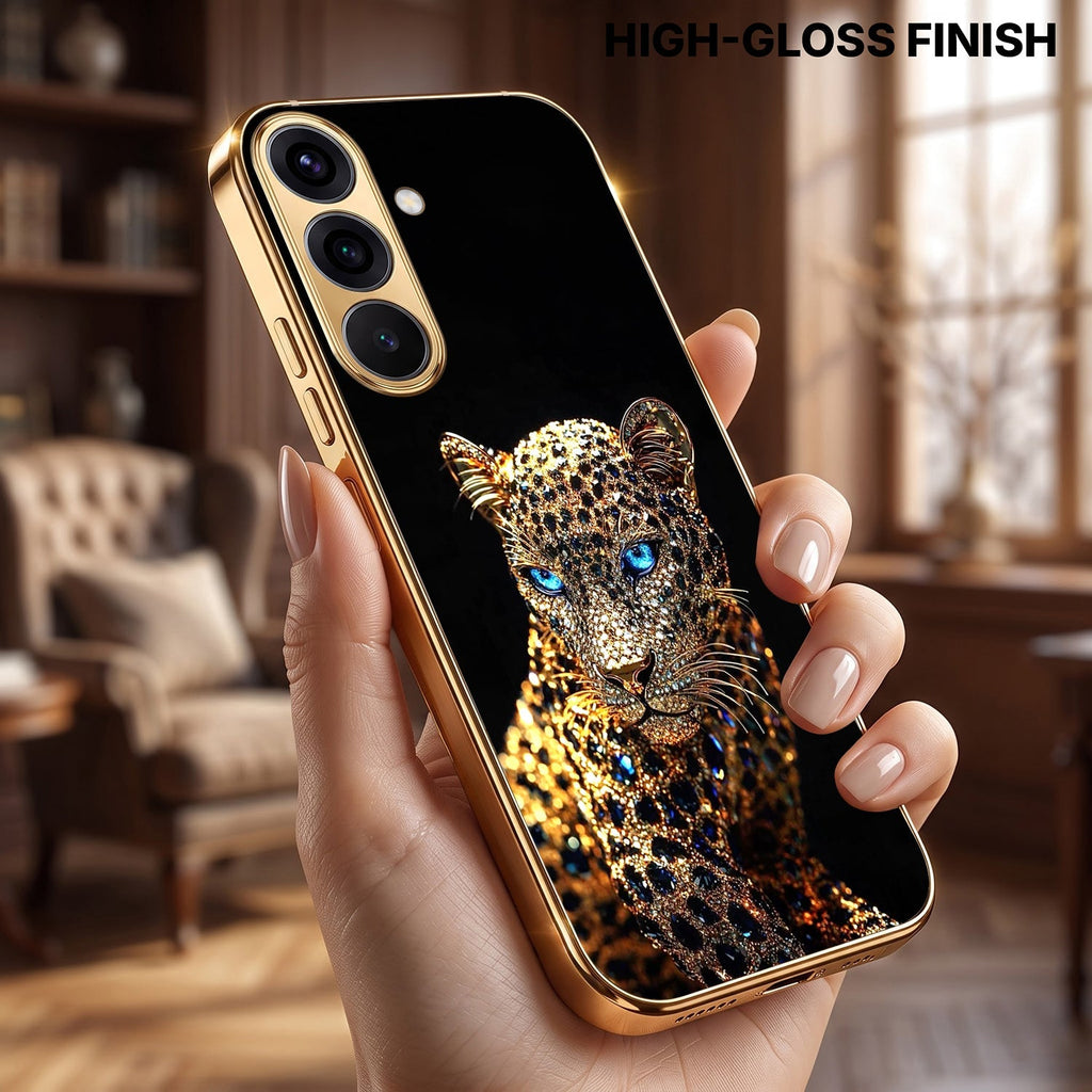 Samsung Galaxy A36 5G Panther Gold Electroplated Glass Phone Back Case