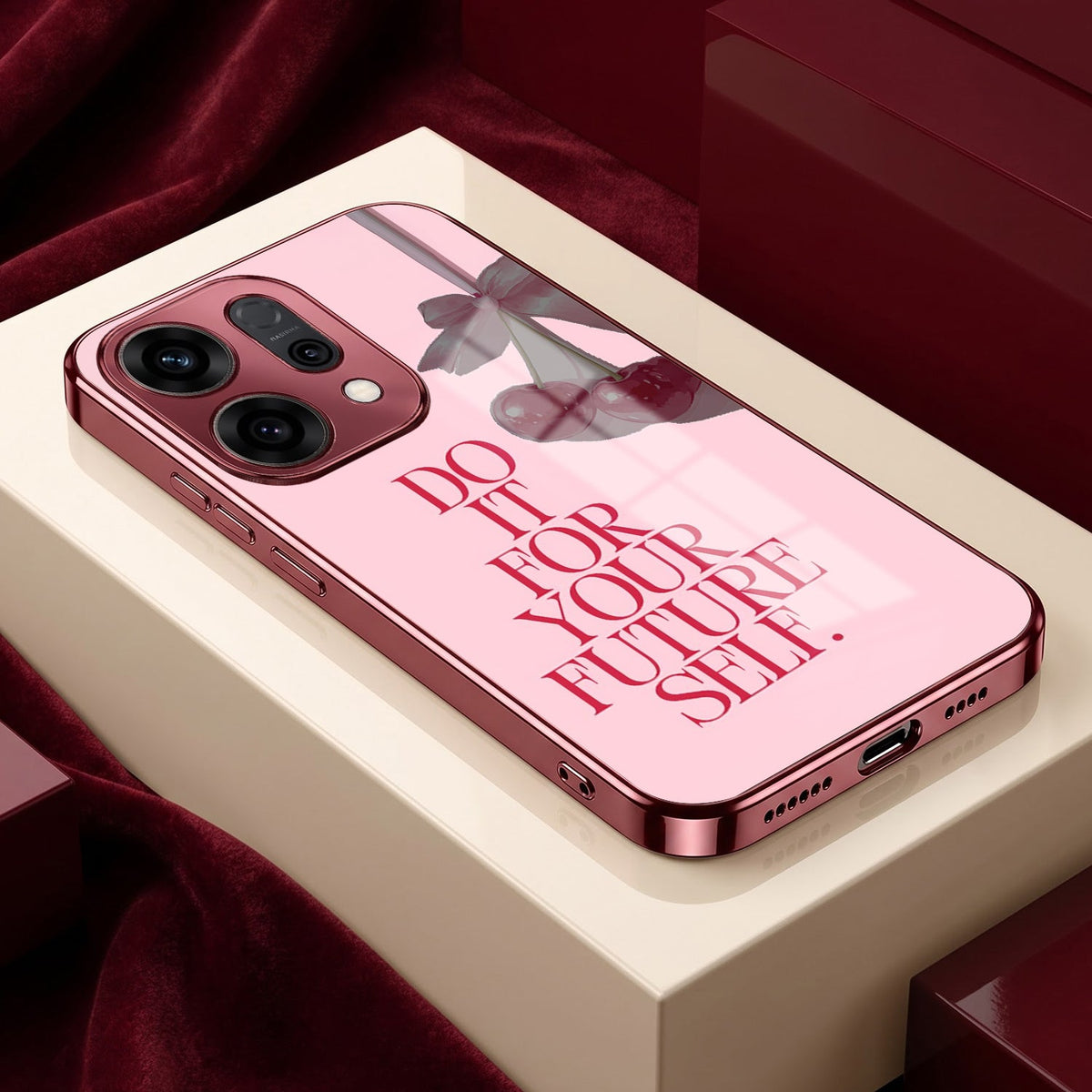 Oppo Reno 14 5G  Future Self Pink Electroplated Glass Phone Back Case