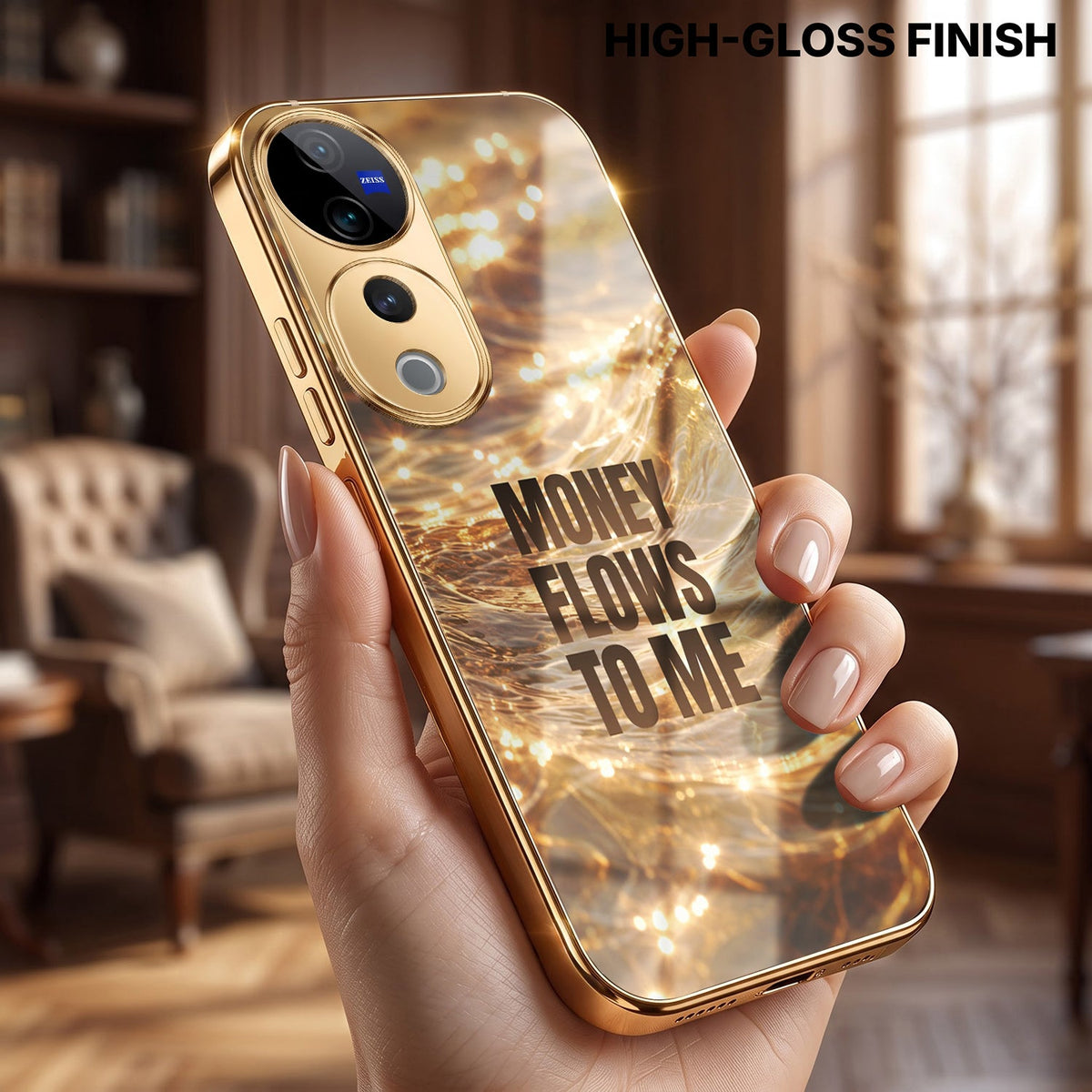 Vivo V40 Pro 5G Money Flows To Me Gold Electroplated Glass Phone Back Case