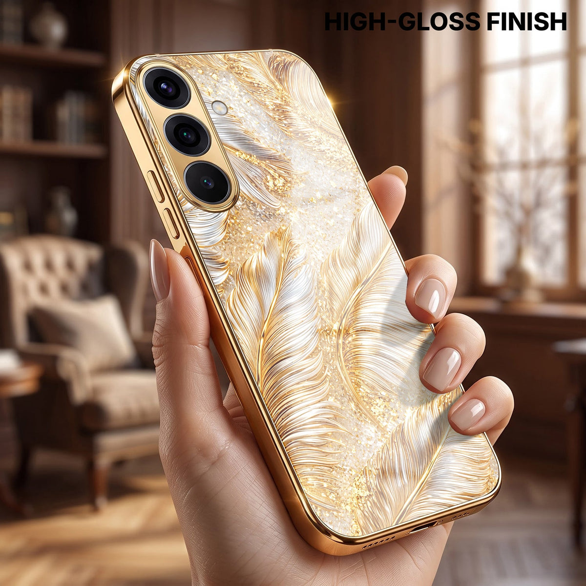 Samsung Galaxy A36 5G Golden Feather Marble Gold Electroplated Glass Phone Back Case