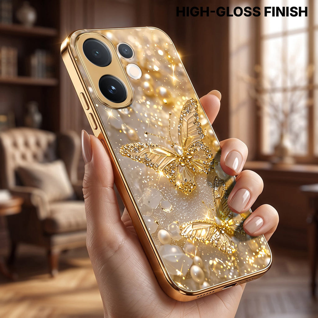 Vivo T4 Pro 5G Golden Butterfly Gold Electroplated Glass Phone Back Case