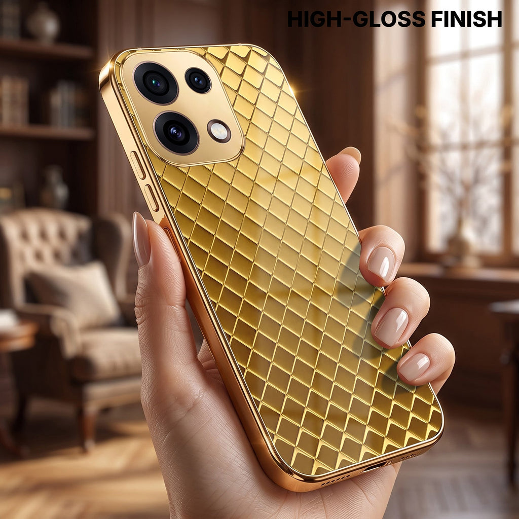 Oppo Reno 16C 5G  Golden Criss Cross Gold Electroplated Glass Phone Back Case