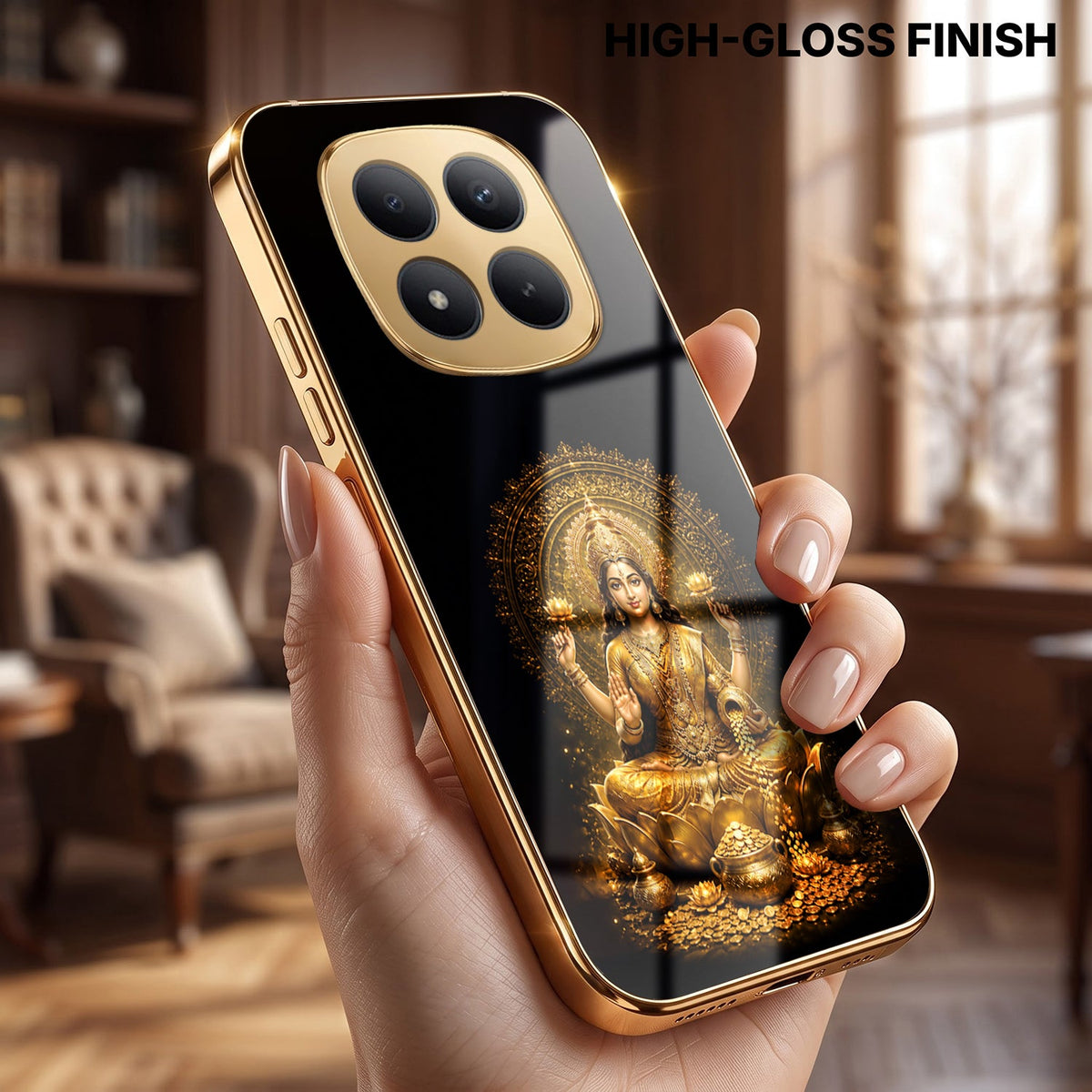 Redmi Note 15 Pro+ 5G Golden Maa Lakshmi Gold Electroplated Glass Phone Back Case