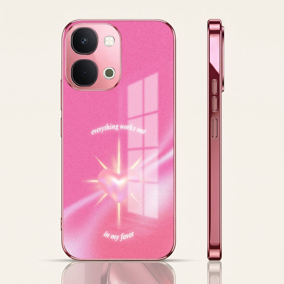 Vivo T5x 5G Luxury Shree Radha Pink Electroplated Glass Phone Back Case