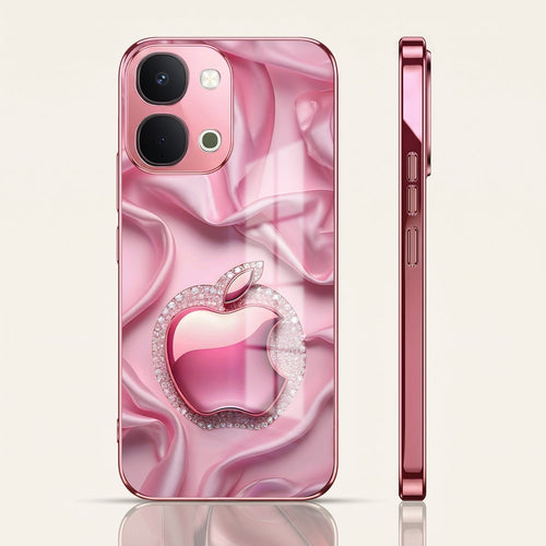 Vivo T5x 5G Luxury Apple Logo Pink Electroplated Glass Phone Back Case