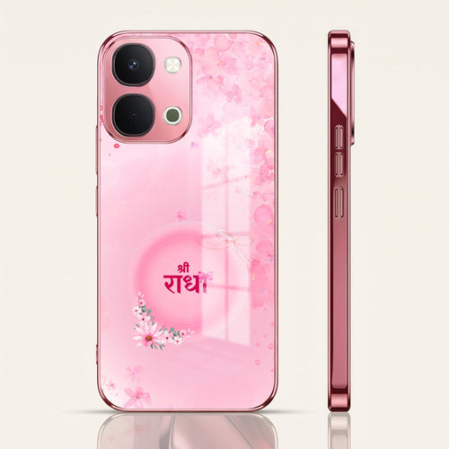 Vivo T5x 5G Luxury Shree Radha Pink Electroplated Glass Phone Back Case