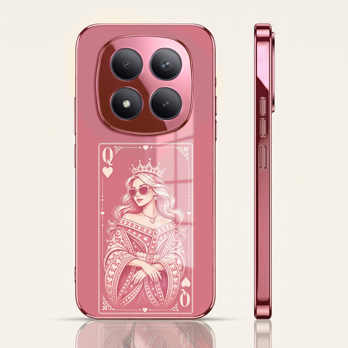 Redmi Note 15 Pro+ 5G Luxury Royal Queen Pink Electroplated Glass Phone Back Case