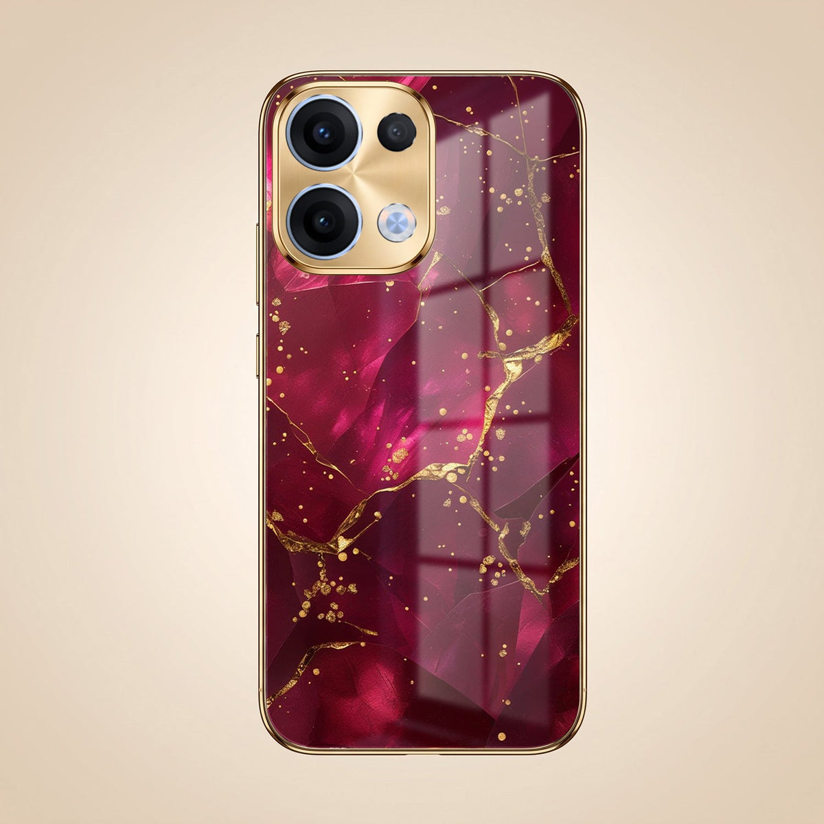 Oppo Reno 13 5G Luxury Crimson Gold Marble Electroplated Glass Case